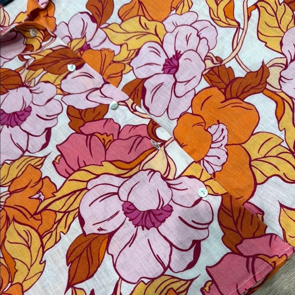 RACHEL ROY Size XS Floral Blouse Pink, Orange, White | 100% Linen | Shirt Collar - Picture 5 of 12